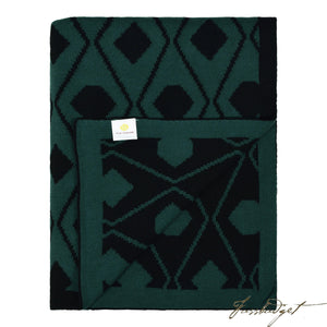 Cotton Throw Blanket - Daza Collection - Triangles - Black/green - 100% Cotton-Fussbudget.com