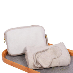 Reversible Solid - Travel Blanket Set - Lt beige mel/Ivory- 100% Cotton-Fussbudget.com