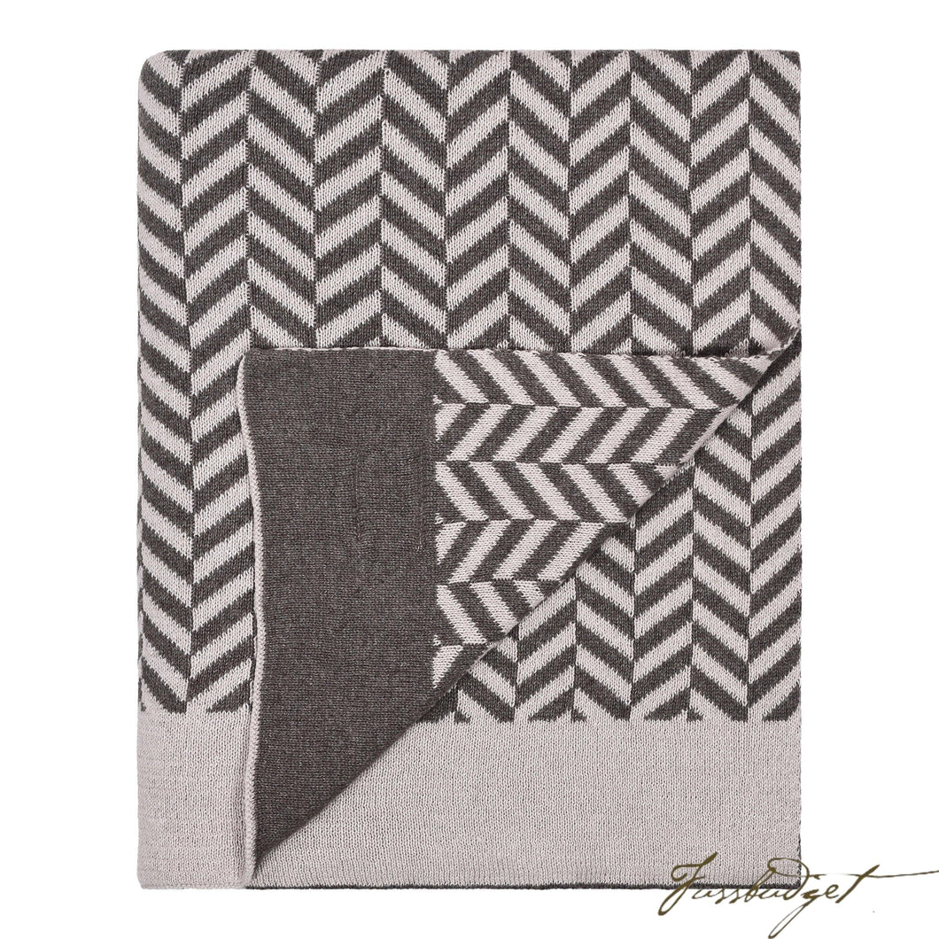 Cotton Throw Blanket - Zima Collection - Dk Brown/Pale Whisper grey-Fussbudget.com