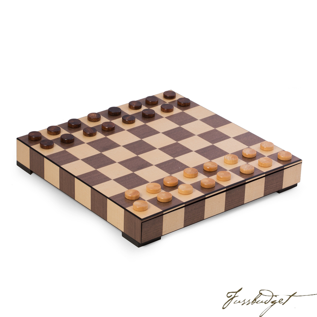 Matted Inlay Chess and Checkers Set with Storage Drawer.-Fussbudget.com