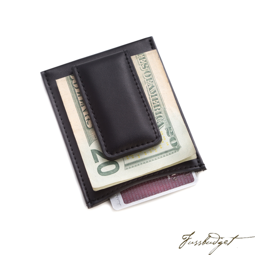 Black Leather Magnetic Money Clip & Wallet.-Fussbudget.com