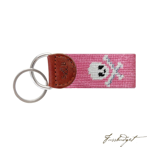 Jolly Roger (Pink) Needlepoint Key Fob-Fussbudget.com