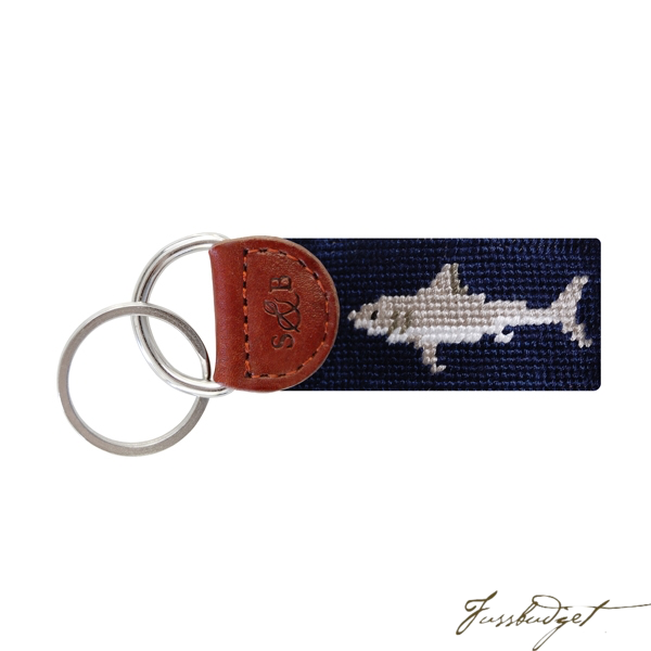 Great White Shark Needlepoint Key Fob-Fussbudget.com