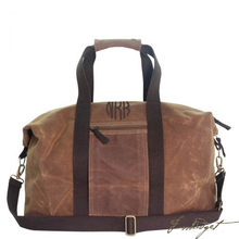 Load image into Gallery viewer, Monogrammed Waxed Canvas Weekender Bag (Canvas Handle)
