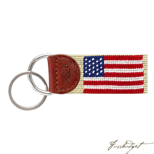American Flag (Light Khaki) Needlepoint Key Fob-Fussbudget.com