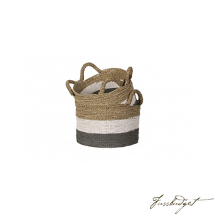 SEAGRASS BELLY BASKET W/HANDLE, TRI COLOR - SET OF 3
