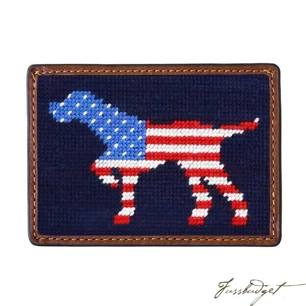 Patriotic Dog on Point Needlepoint Card Wallet