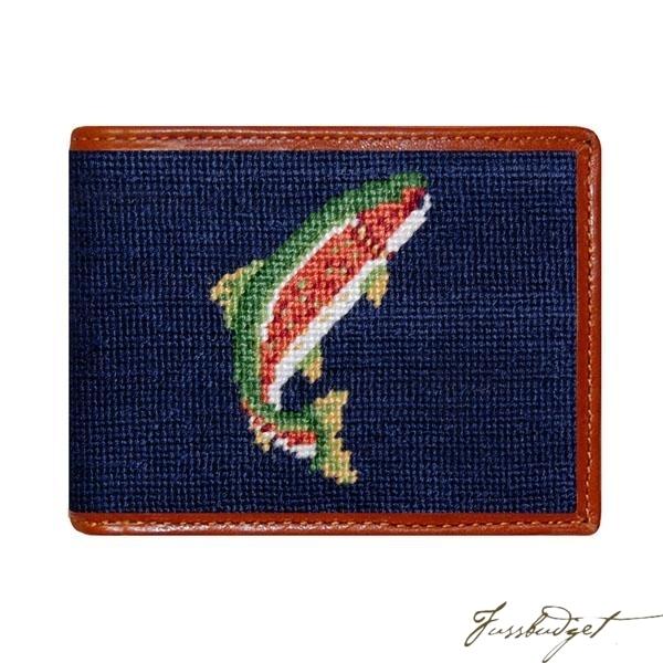 Trout and Fly (Navy) Needlepoint Bi-Fold Wallet