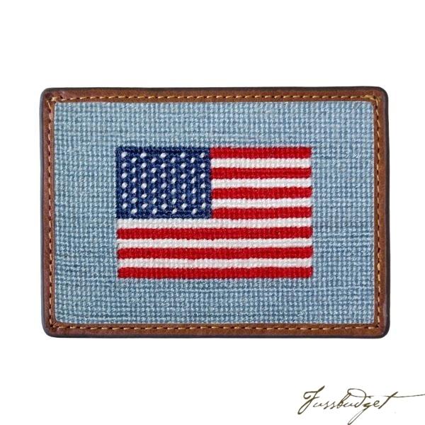 American Flag (Antique Blue) Needlepoint Card Wallet