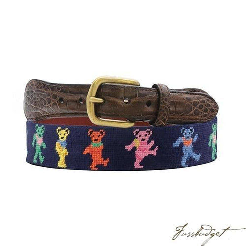 W. Kleinberg x Smathers & Branson Dancing Bears (Dark Navy) Crocodile Leather Needlepoint Belt