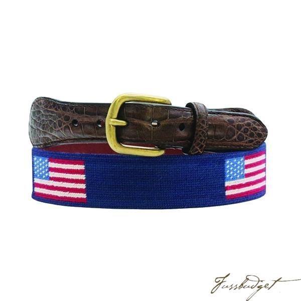 W. Kleinberg x Smathers & Branson American Flag (Classic Navy) Crocodile Leather Needlepoint Belt