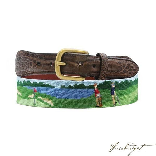 W. Kleinberg x Smathers & Branson On the Links Crocodile Leather Needlepoint Belt